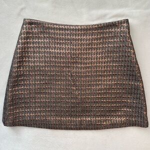Mauro Grifoni Metallic Rose Gold & Gray Textured Houndstooth Mini Skirt 4 Wool